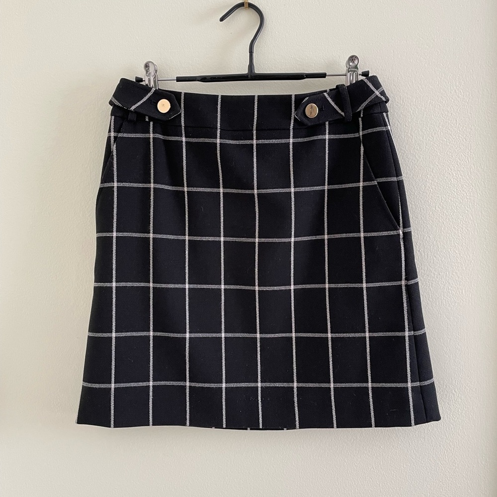 LOFT Black & White Checked Skirt w/ Pockets